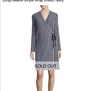Tory Burch Long-Sleeve Stripe Wrap Dress, Navy